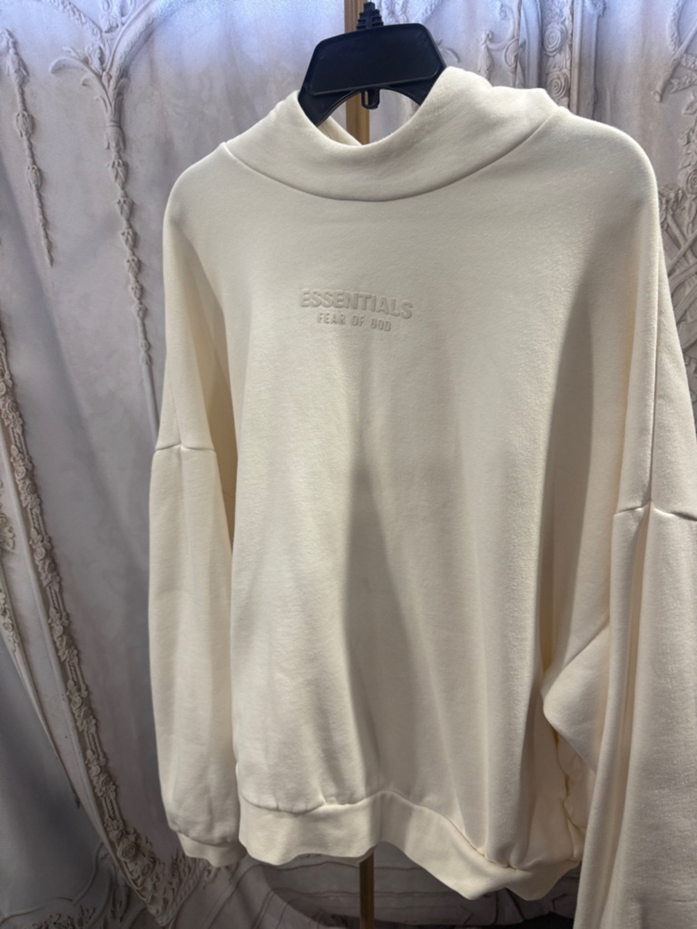 Essentials Cream fear of god hoodie Embroidered Logo Pullover